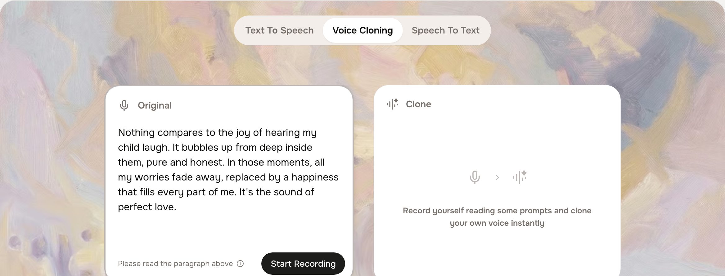 Fish Audio voice cloning: original recording on the left, clone on the right